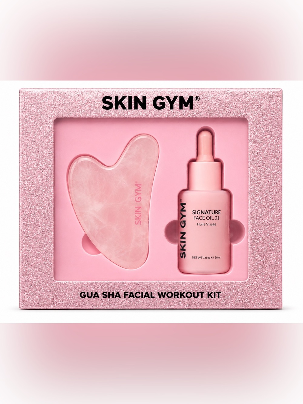 SKIN GYM Pink Signature Face Oil & Rose Quartz Gua Sha Kit